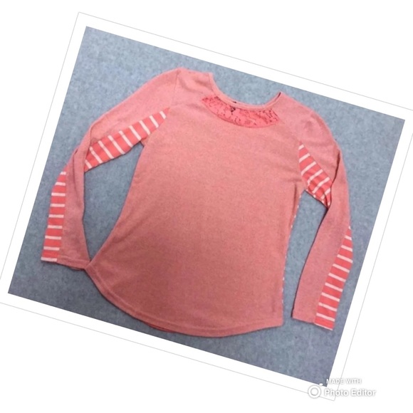 POOF GIRL SHIRT TOP LONG SLEEVE STRIPE LACE - Picture 2 of 7